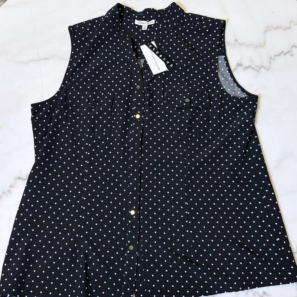 Notations Sleeveless  button down with white polka dots  Size XL - Picture 4 of 7